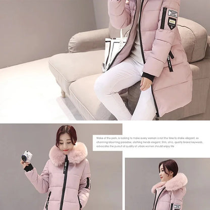 Women’s Fur Collar Hooded Parka Jacket - Slim & Warm