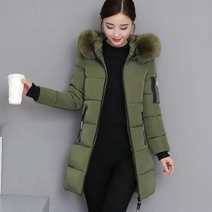 Women’s Fur Collar Hooded Parka Jacket - Slim & Warm