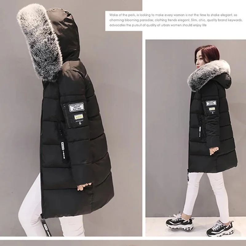 Women’s Fur Collar Hooded Parka Jacket - Slim & Warm