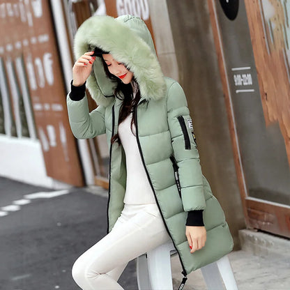 Women’s Fur Collar Hooded Parka Jacket - Slim & Warm