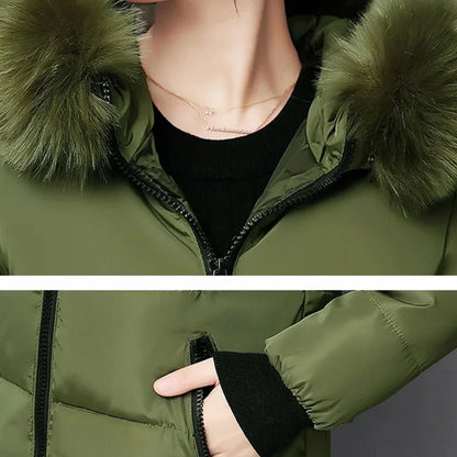 Women’s Fur Collar Hooded Parka Jacket - Slim & Warm