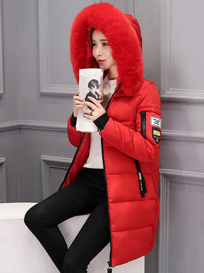 Women’s Fur Collar Hooded Parka Jacket - Slim & Warm