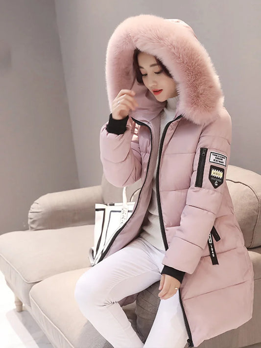 Women’s Fur Collar Hooded Parka Jacket - Slim & Warm