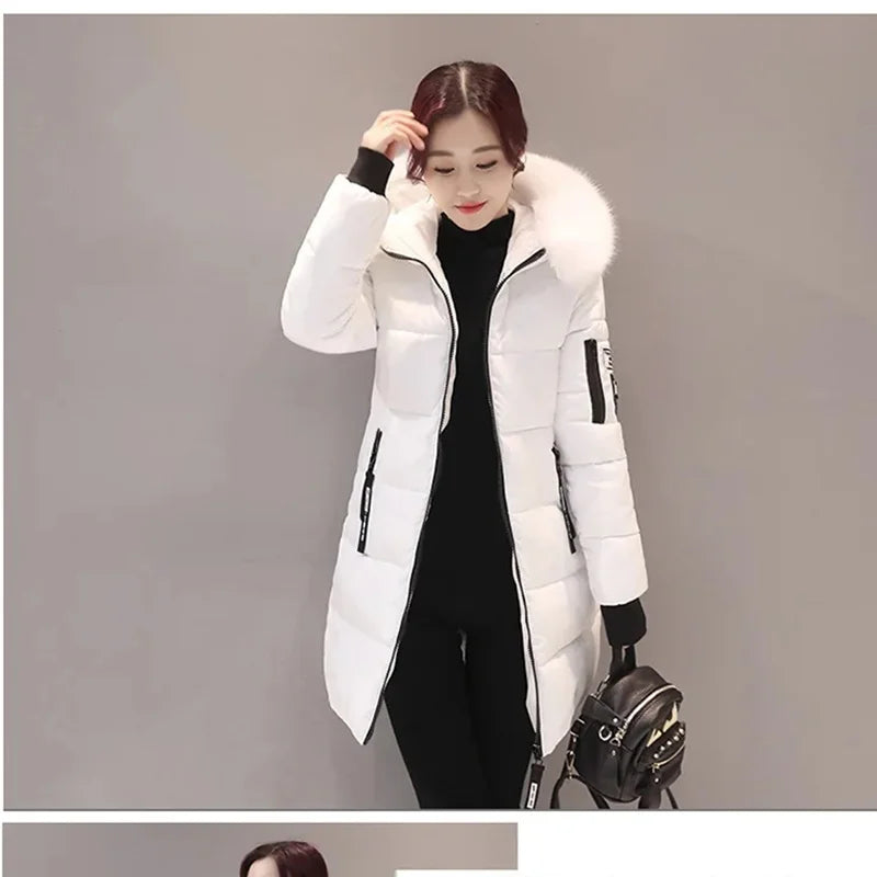 Women’s Fur Collar Hooded Parka Jacket - Slim & Warm