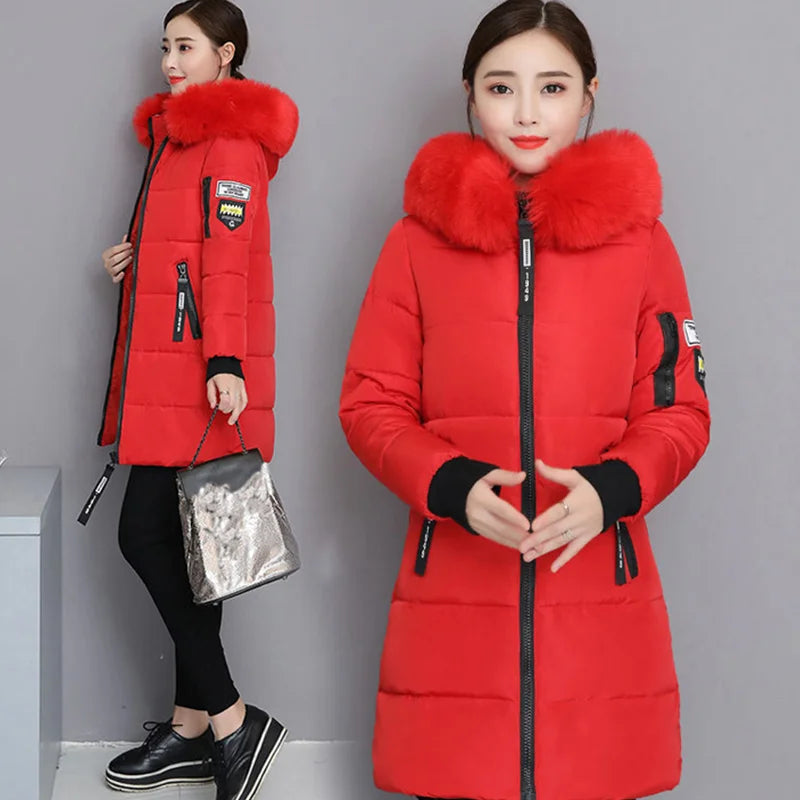 Women’s Fur Collar Hooded Parka Jacket - Slim & Warm