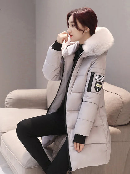 Women’s Fur Collar Hooded Parka Jacket - Slim & Warm