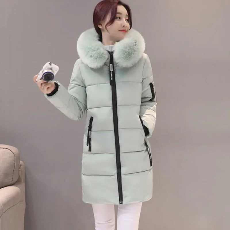 Women’s Fur Collar Hooded Parka Jacket - Slim & Warm