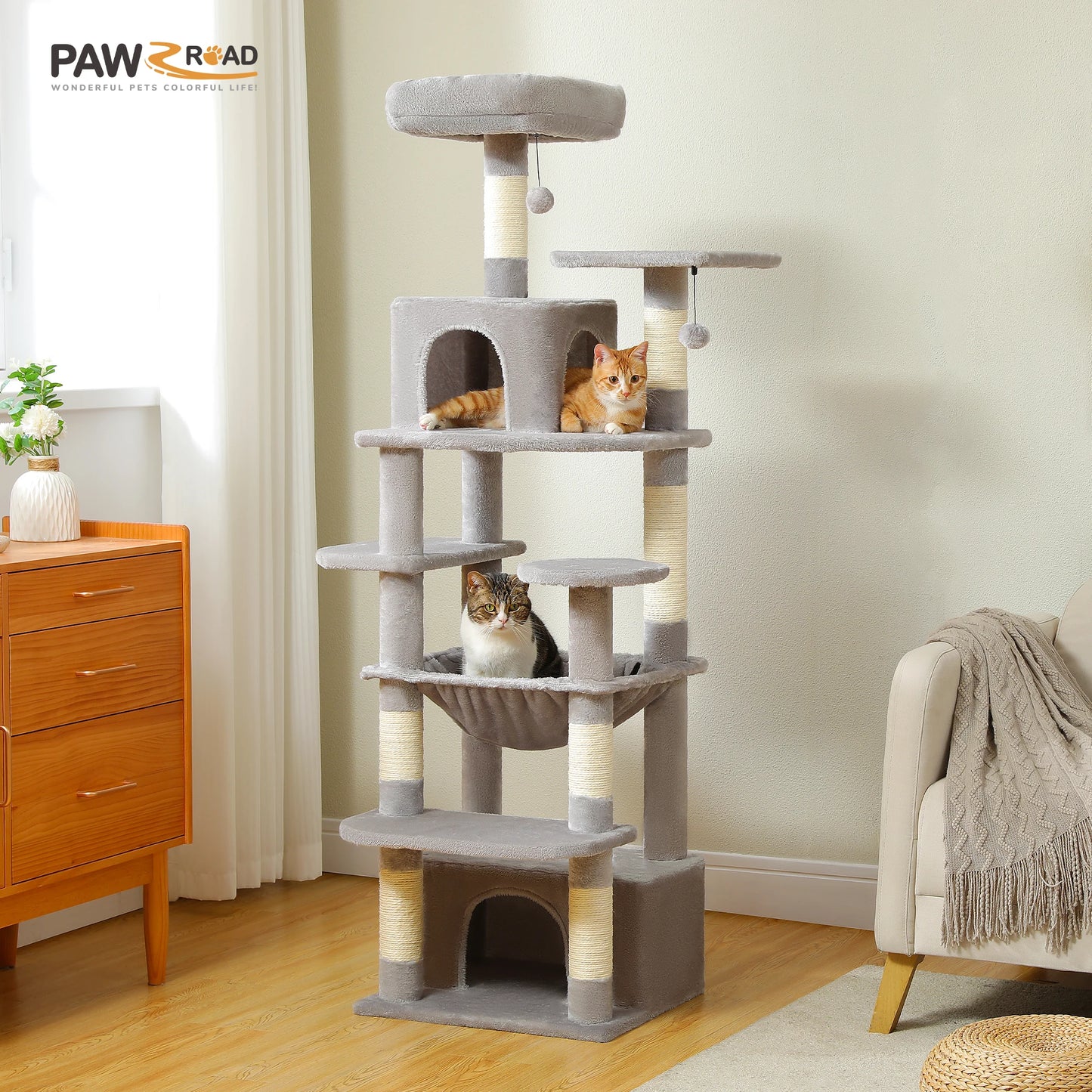 Large Cat Tree with Scratching Posts, Hammock, and Condos