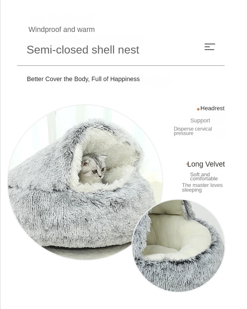 Winter Plush 2-in-1 Pet Cat Bed