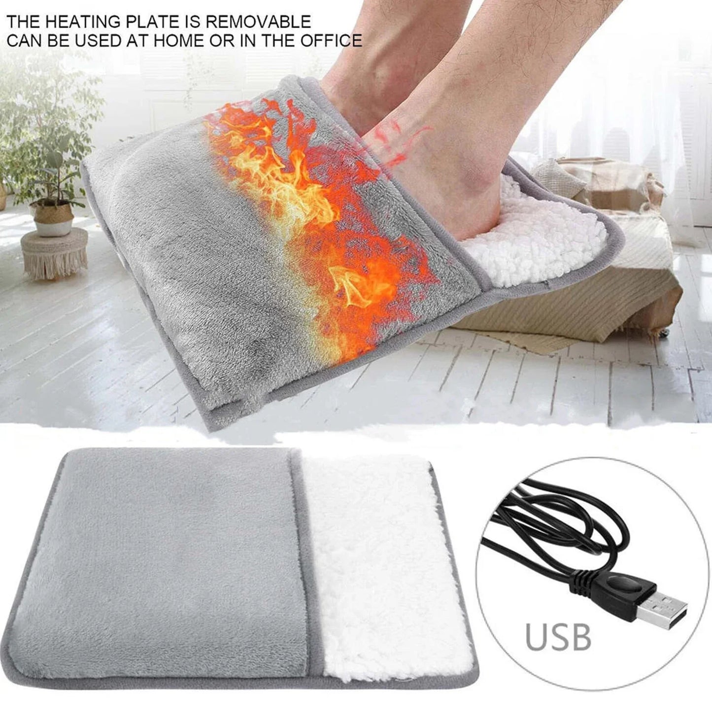 USB electric foot heating pad with soft plush fabric, washable and designed for cozy, constant temperature foot warming Softsnuggle 