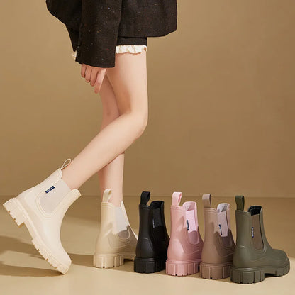 Women Waterproof Elastic Ankle Rain Boots