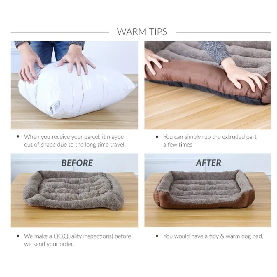 Large Plush Dog Bed - Waterproof Cushion