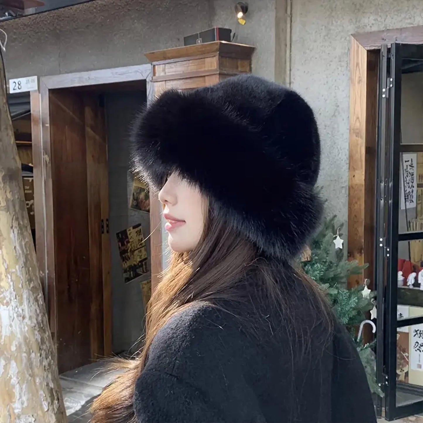 Plush warm fur hat for women, thick winter beanie for cold weather and outdoor activities