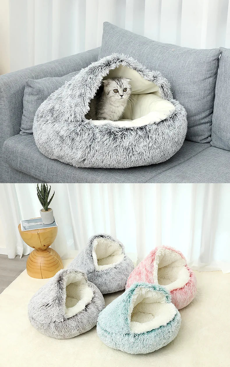 Winter Plush 2-in-1 Pet Cat Bed