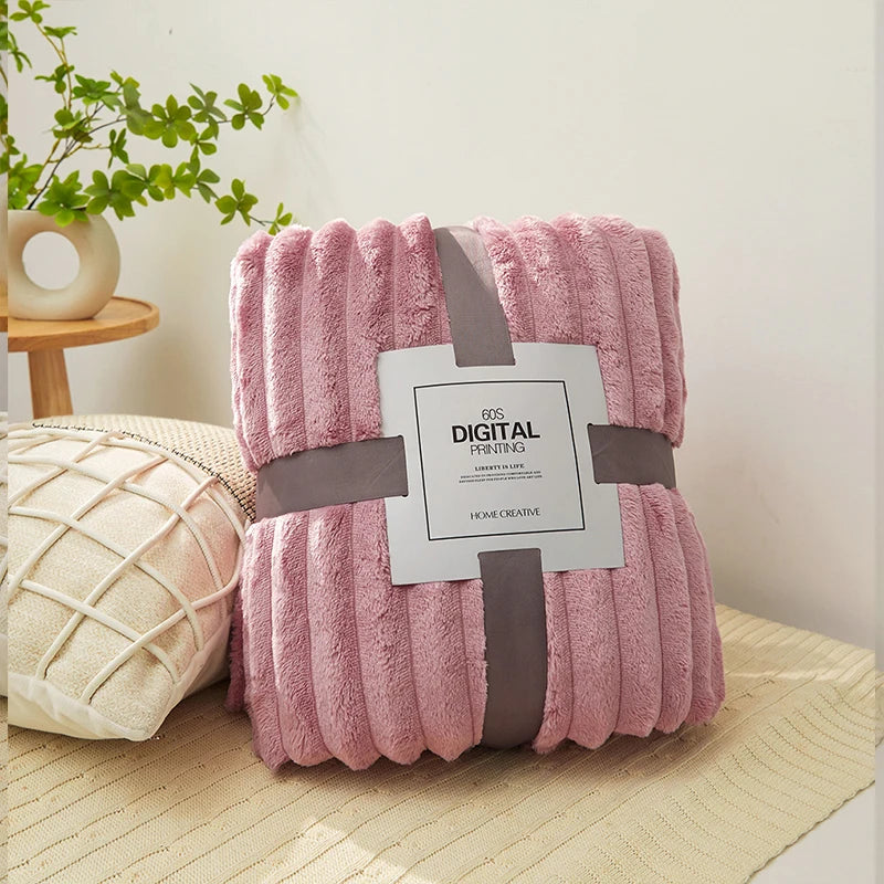 Soft Snuggle Fluffy striped chunky blanket for sofa