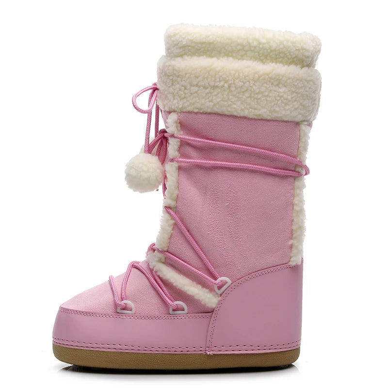 Women's Mid-Calf Winter Snow Boots – Plush-lined, slip-resistant with cross-tied design