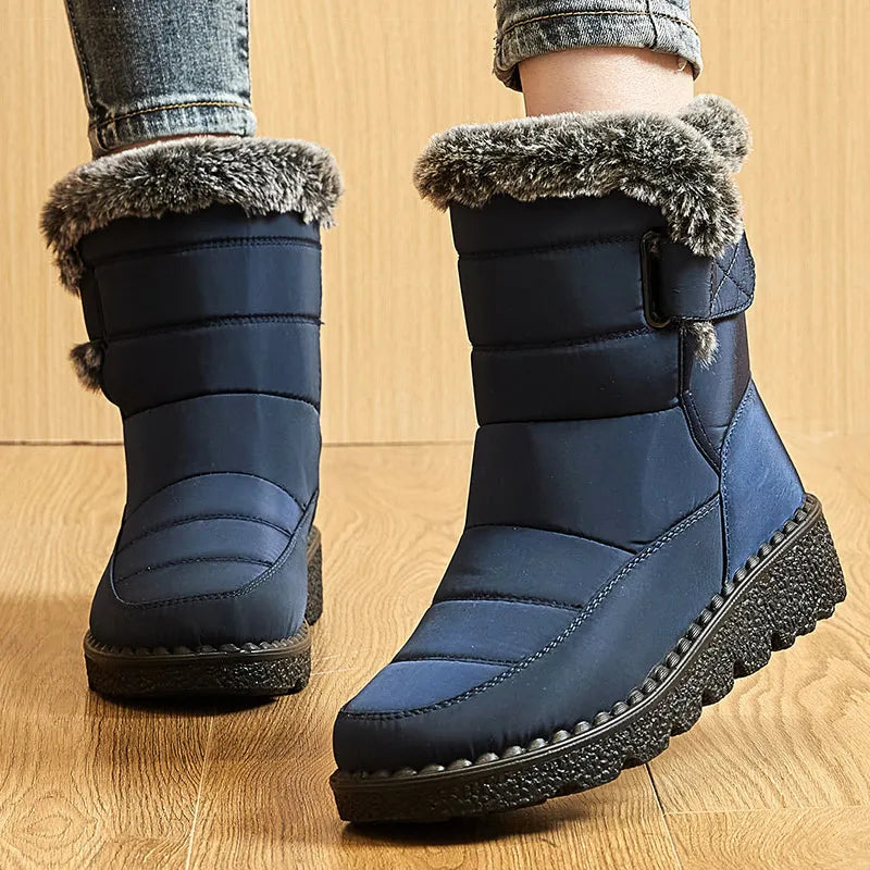 Women's 2025 Winter Snow Boots – Waterproof, fur-lined, ankle-high with low wedge heels