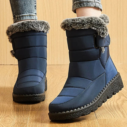 Women's 2025 Winter Snow Boots – Waterproof, fur-lined, ankle-high with low wedge heels