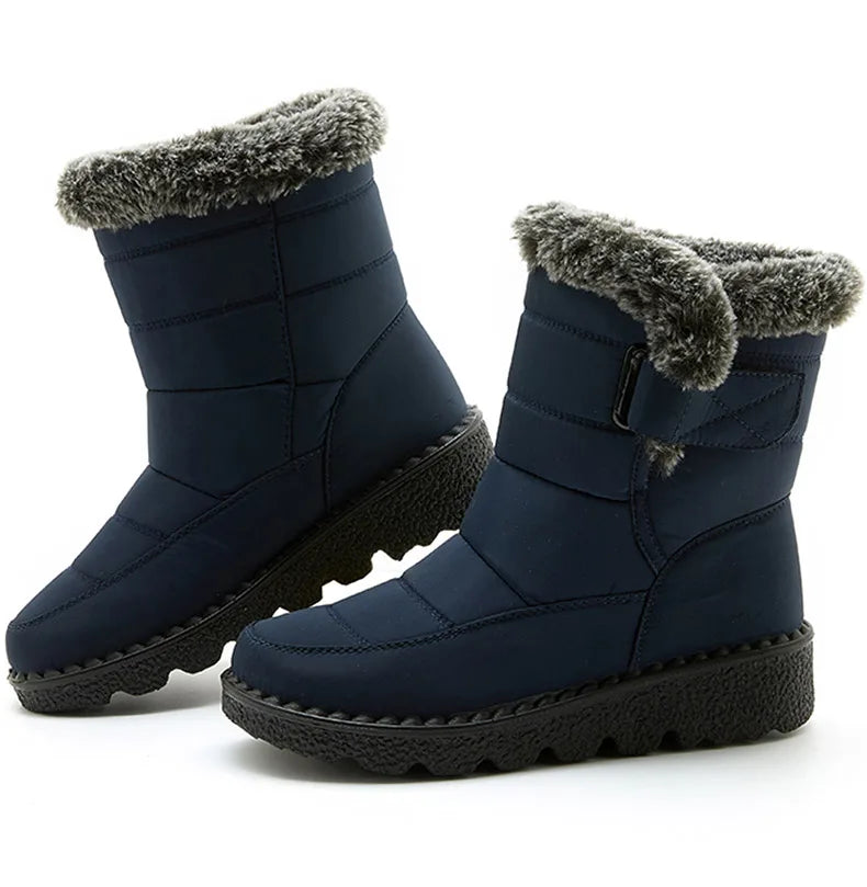 Women's 2025 Winter Snow Boots – Waterproof, fur-lined, ankle-high with low wedge heels