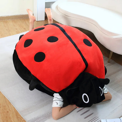 Wearable insect plush ladybug toy, soft and cozy, perfect for cosplay, gifts, and relaxation. Available in 60cm and 100cm