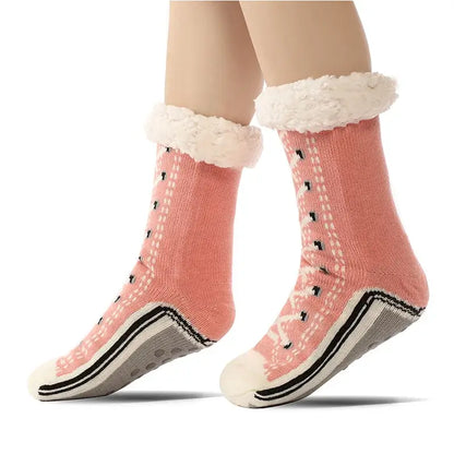 Funny Zipper Thermal Fluffy Socks for Women, Winter Plush Non-Slip Slipper Socks with Soft Fuzzy Grip Soft Snuggle