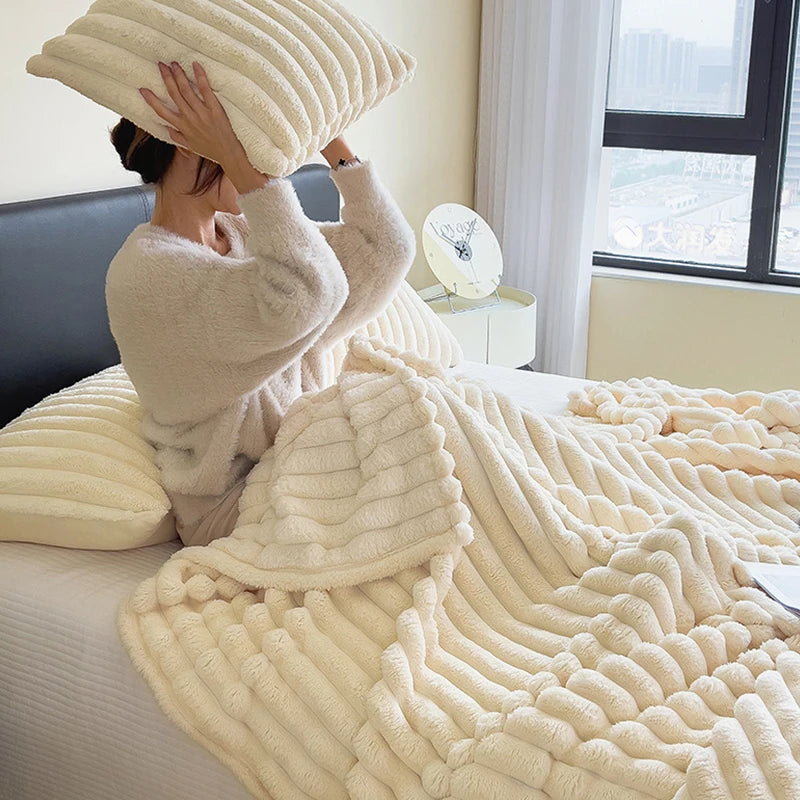 ✅🧑‍🎄Fluffy Striped Chunky Blanket for Sofa🤶