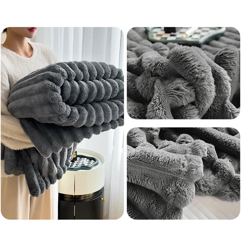 ✅🧑‍🎄Fluffy Striped Chunky Blanket for Sofa🤶