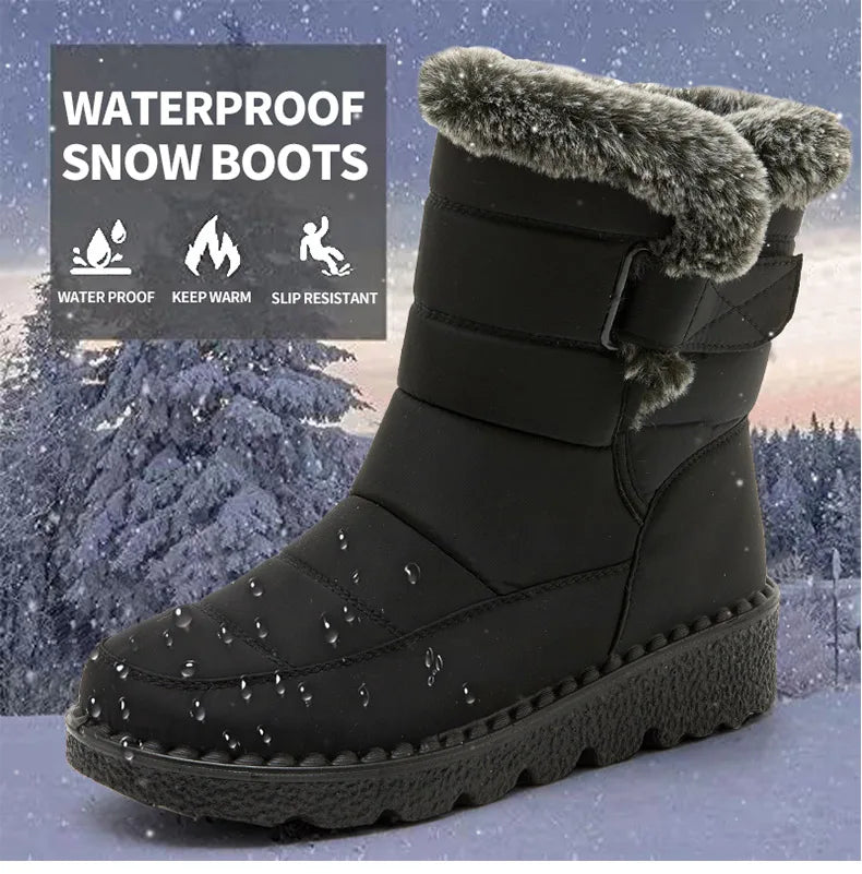 Women's 2025 Winter Snow Boots – Waterproof, fur-lined, ankle-high with low wedge heels