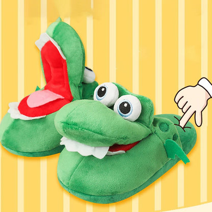 Cartoon Crocodile Moving Mouth Cotton Slippers