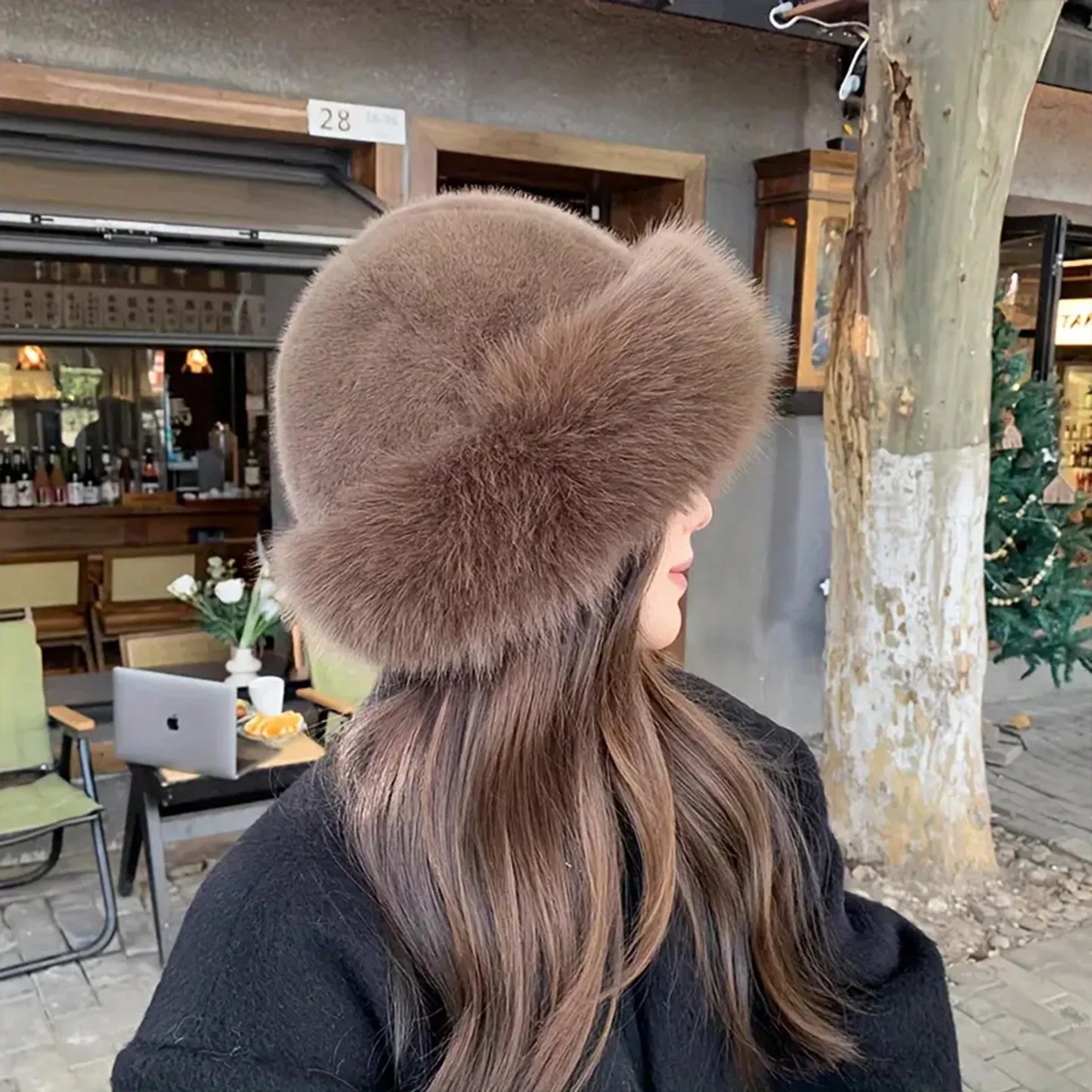 Plush warm fur hat for women, thick winter beanie for cold weather and outdoor activities