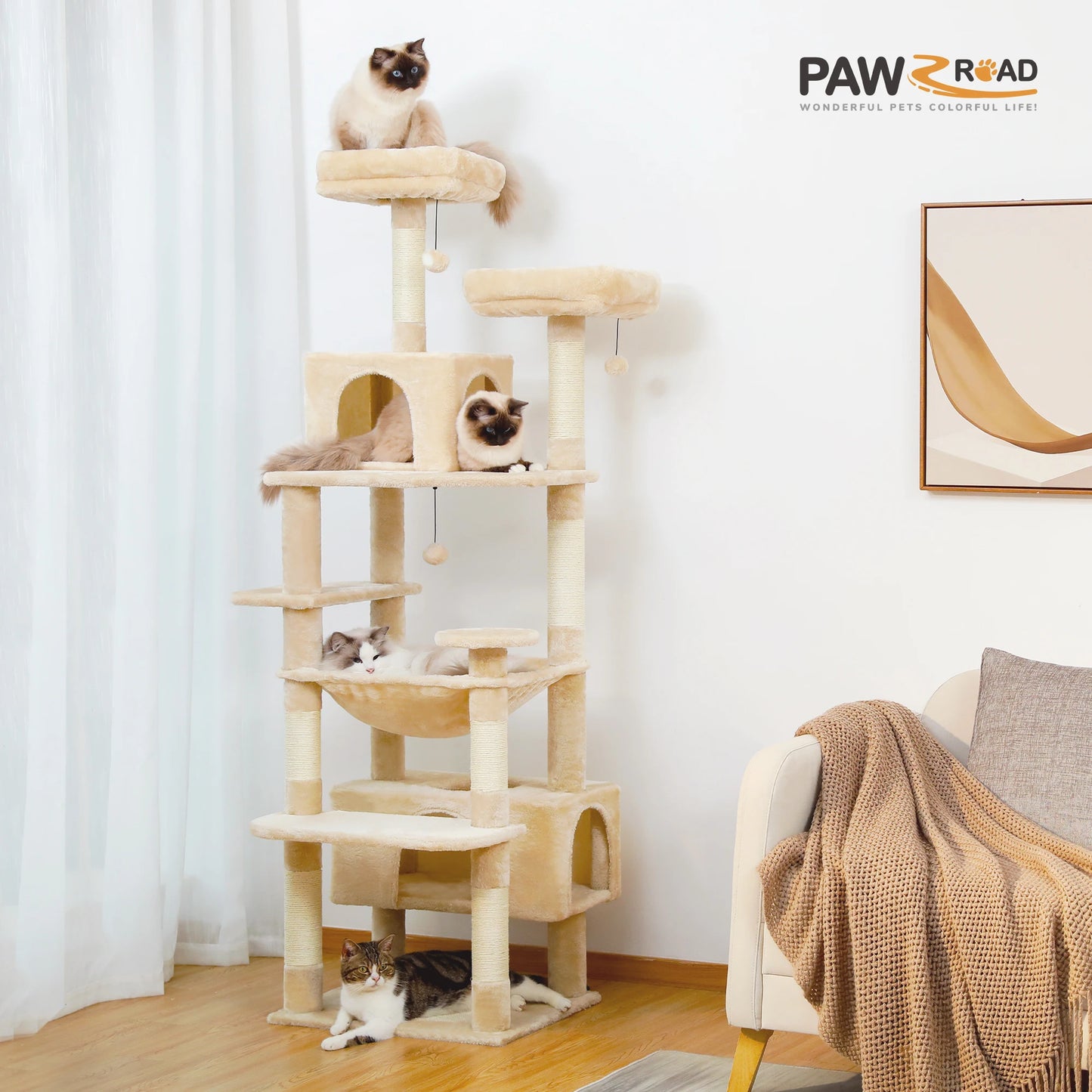 Large Cat Tree with Scratching Posts, Hammock, and Condos