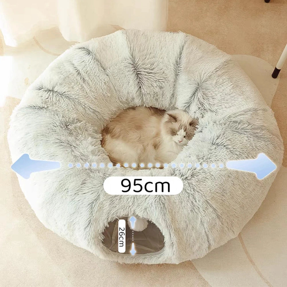 Soft Plush Cat Tunnel Bed Playground