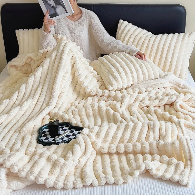 ✅🧑‍🎄Fluffy Striped Chunky Blanket for Sofa🤶