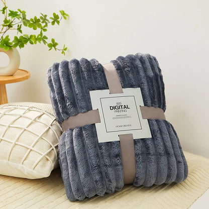 Soft Snuggle Fluffy striped chunky blanket for sofa