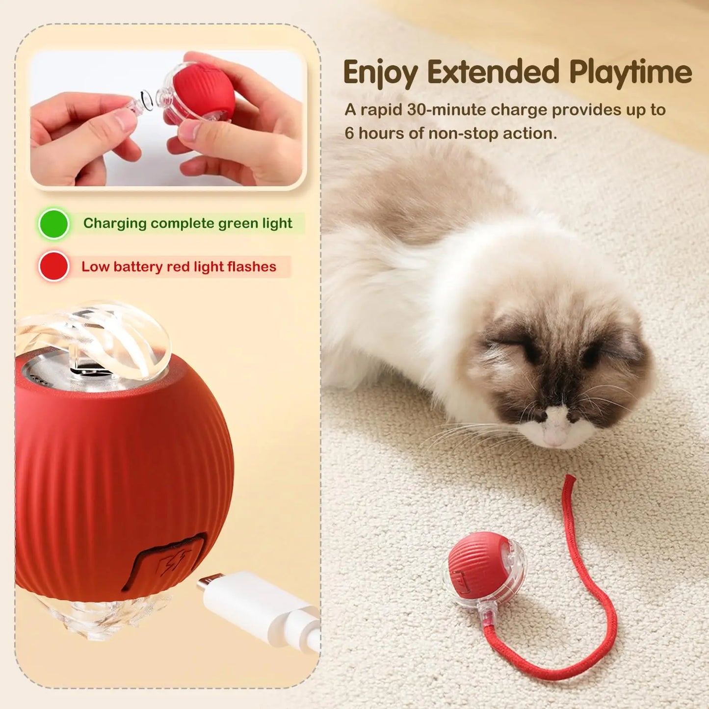 Interactive Cat & Dog Toy Ball with Tail