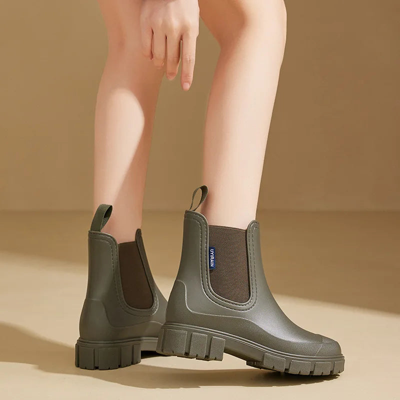 Women Waterproof Elastic Ankle Rain Boots