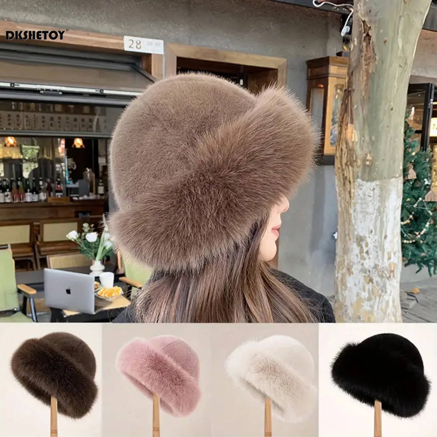 Plush warm fur hat for women, thick winter beanie for cold weather and outdoor activities