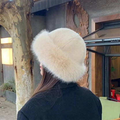 Plush warm fur hat for women, thick winter beanie for cold weather and outdoor activities