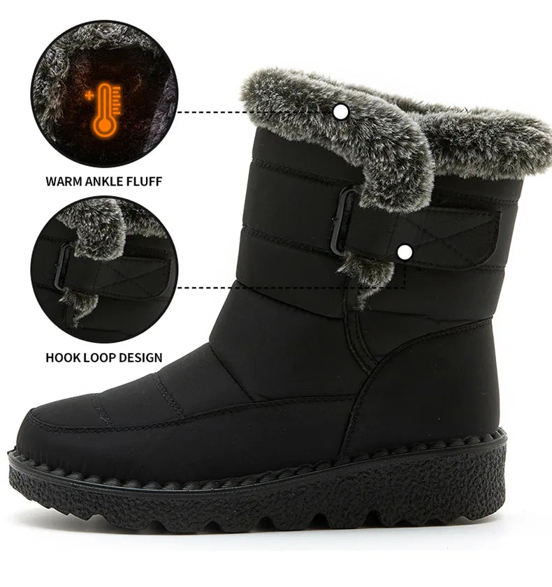 Women's Waterproof Snow Boots with Fur – 2025 Winter Ankle Boots