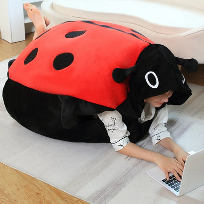 Wearable insect plush ladybug toy, soft and cozy, perfect for cosplay, gifts, and relaxation. Available in 60cm and 100cm