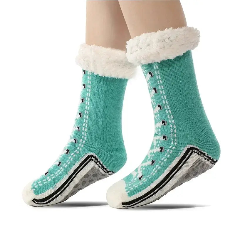 Funny Zipper Thermal Fluffy Socks for Women, Winter Plush Non-Slip Slipper Socks with Soft Fuzzy Grip Soft Snuggle