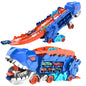 Soft snuggle folding dinosaur transporter car toy with 2 metal die-cast cars for kids.