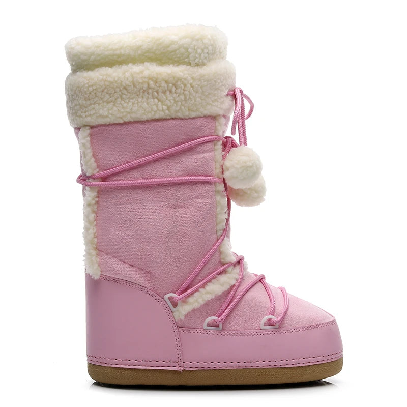 Women's Mid-Calf Winter Snow Boots – Plush-lined, slip-resistant with cross-tied design