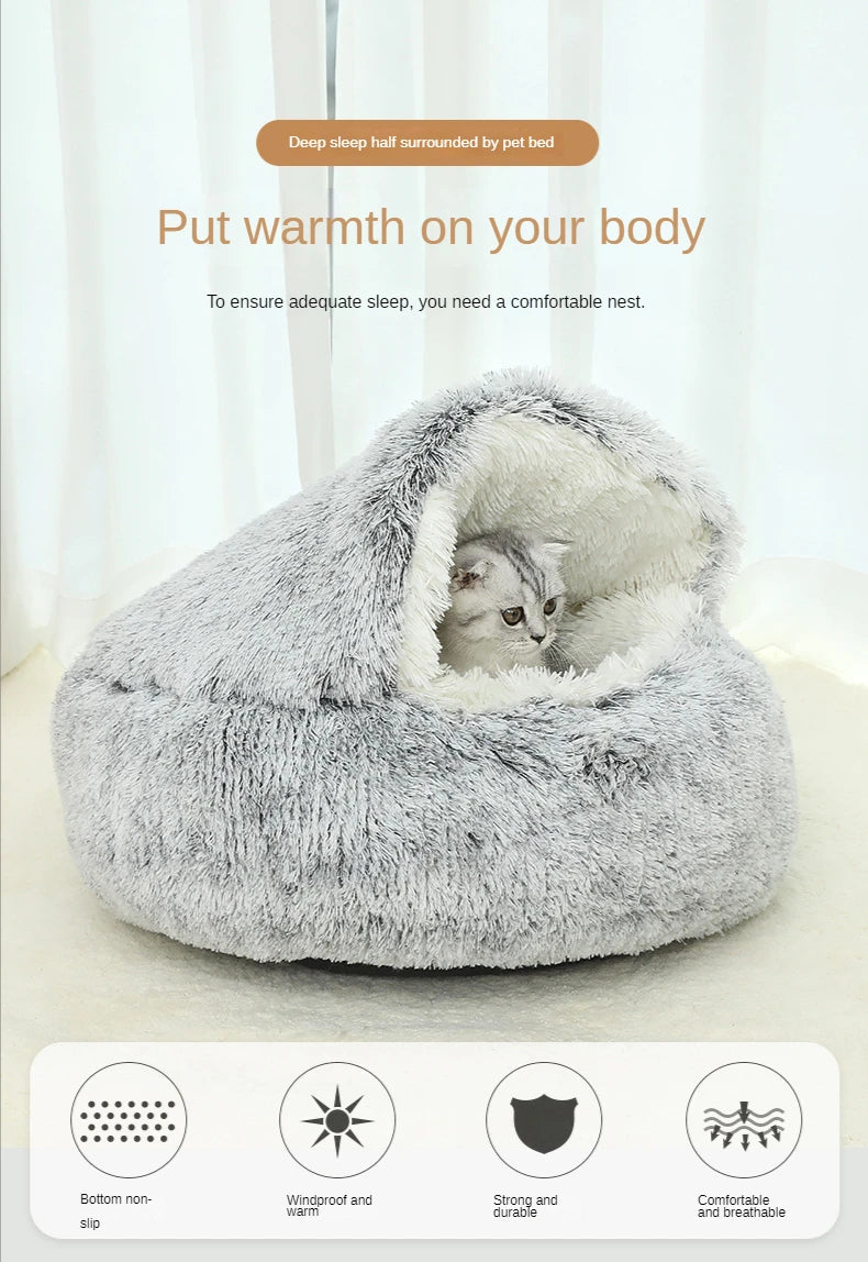 Winter Plush 2-in-1 Pet Cat Bed