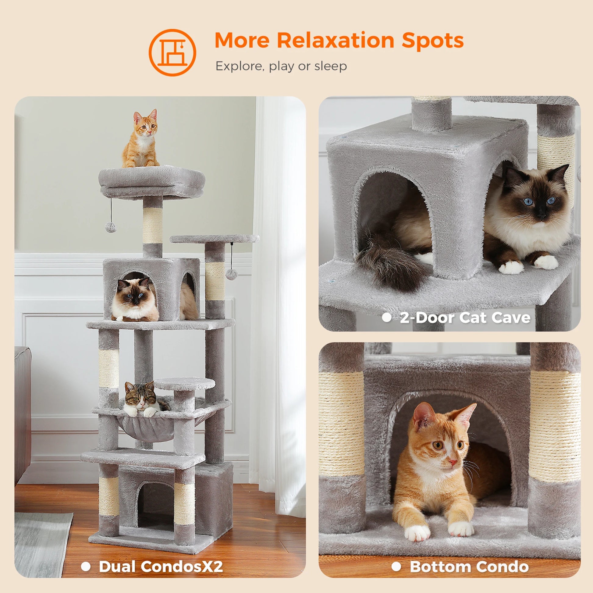 Large Cat Tree with Cozy Perches - Soft Snuggle