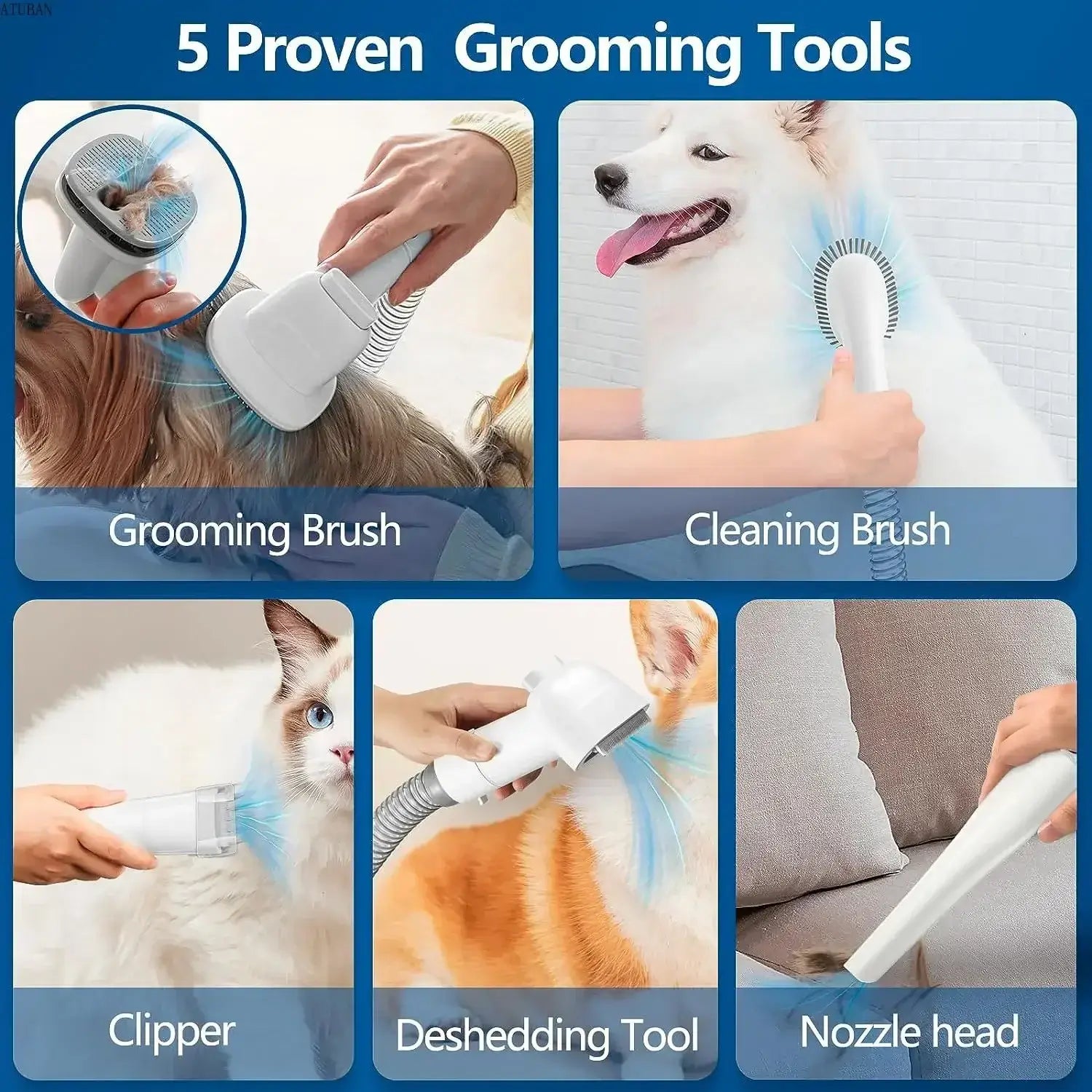 Dog Grooming Vacuum Kit with 2.3L Capacity and Pet Hair Brush