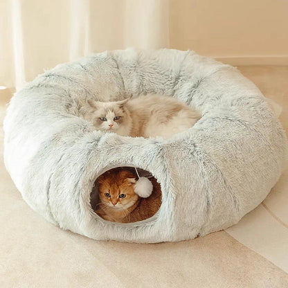 Soft Plush Cat Tunnel Bed with Mat – Non-slip Playground Tube for Kittens and Puppies Soft Snuggle