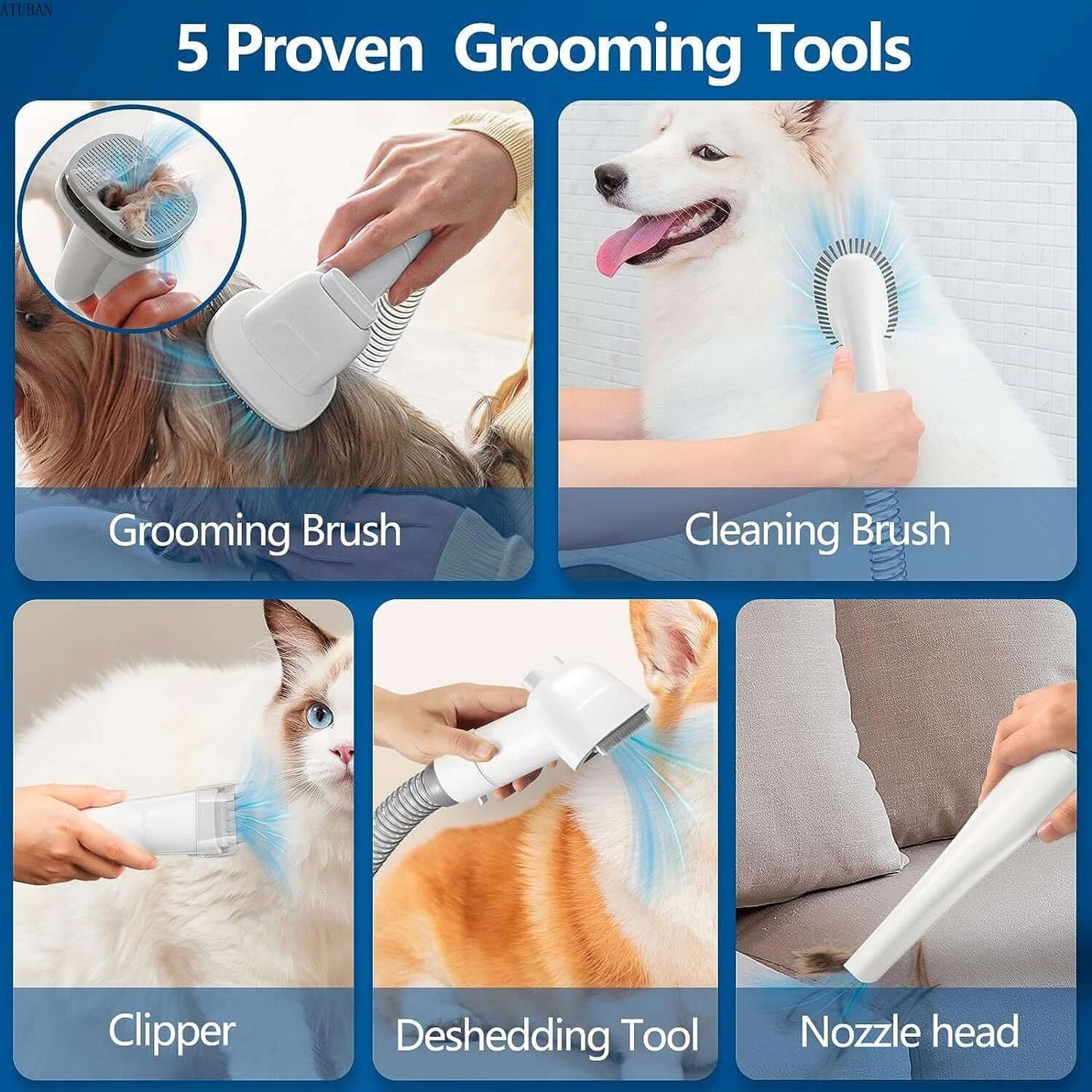 Dog Grooming Vacuum Kit with 2.3L Capacity and Pet Hair Brush