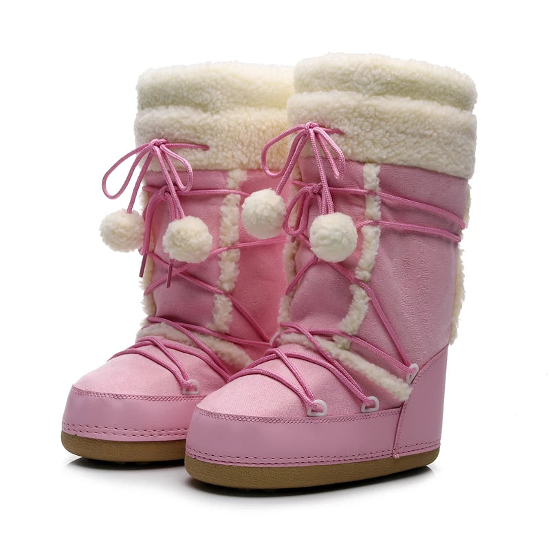 Women's Mid-Calf Winter Snow Boots – Plush-lined, slip-resistant with cross-tied design