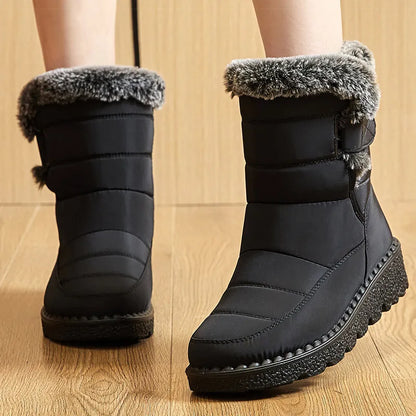 Women's 2025 Winter Snow Boots – Waterproof, fur-lined, ankle-high with low wedge heels